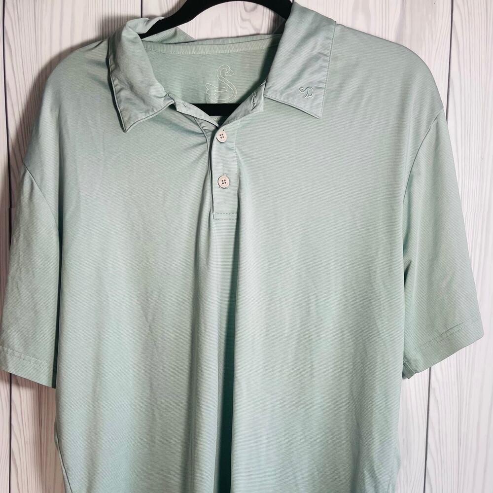 Swannies Golf Polo Shirt Mens Large Light Blue Striped Performance Short Sleeve